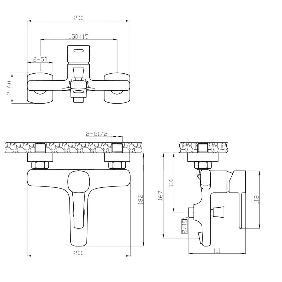 Gold Bath Tap Mixer Single Lever Wall Mounted Hose Diverter Bath Taps