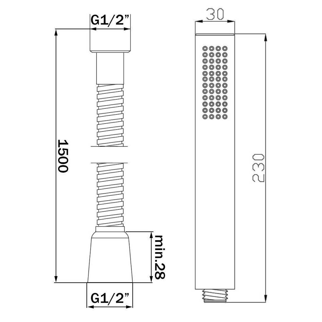 Gold Rectangle Handheld Shower Head With 150cm Shower Hose 