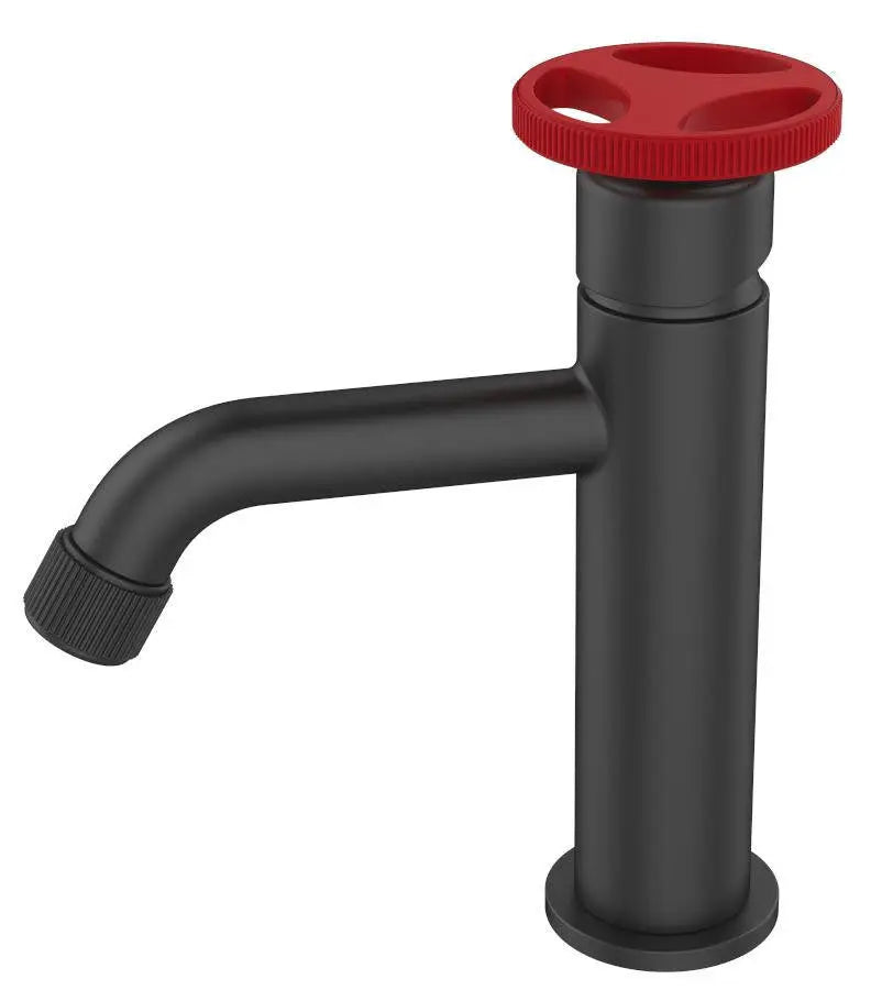 Industrial Style Basin Mixer Tap Black with Red Handle Basin Taps