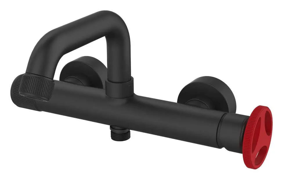 Industrial Style Basin Tap Black Red Handle Wall Mounted Basin Taps