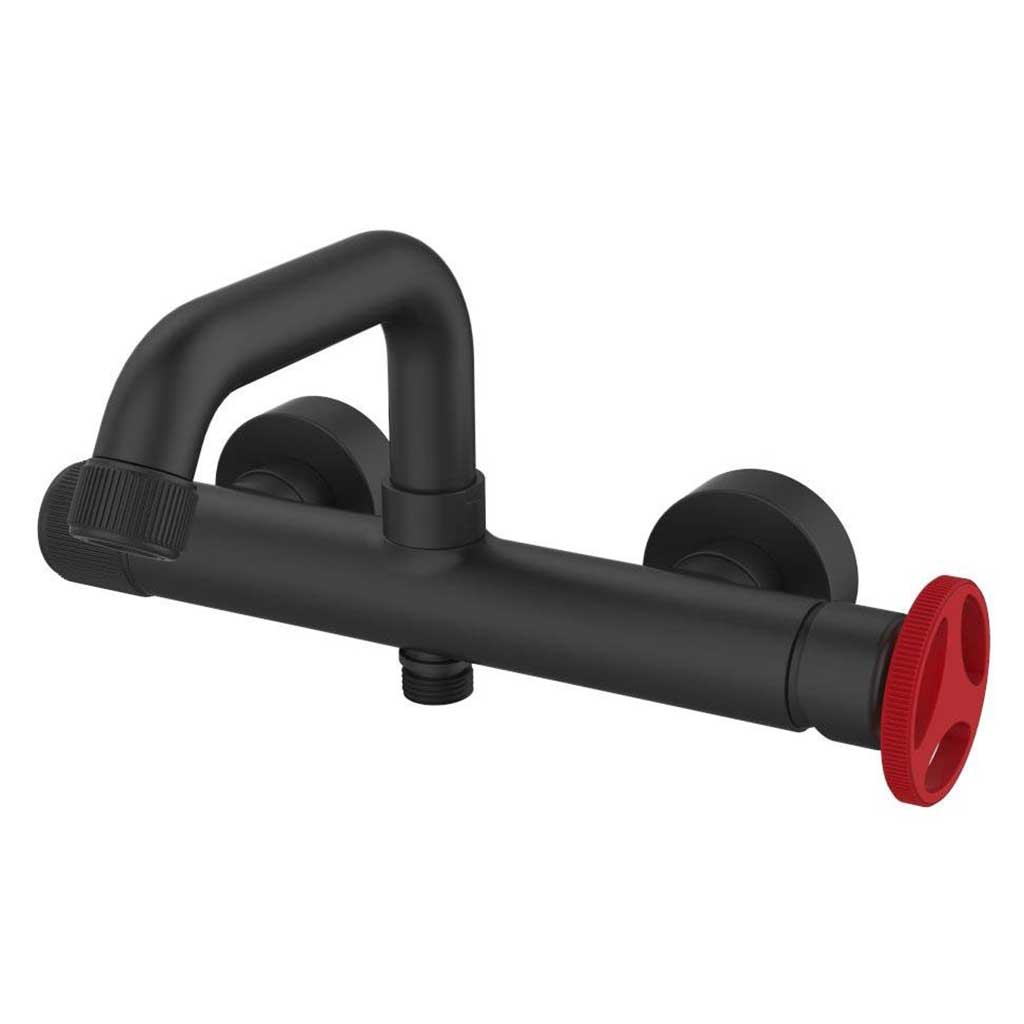 Industrial Style Basin Tap Black Red Handle Wall Mounted Basin Taps