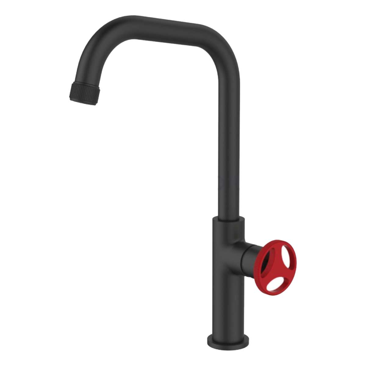 Kitchen Mixer Tap Sink Faucet Black Finishing with Red Handle Industrial Design