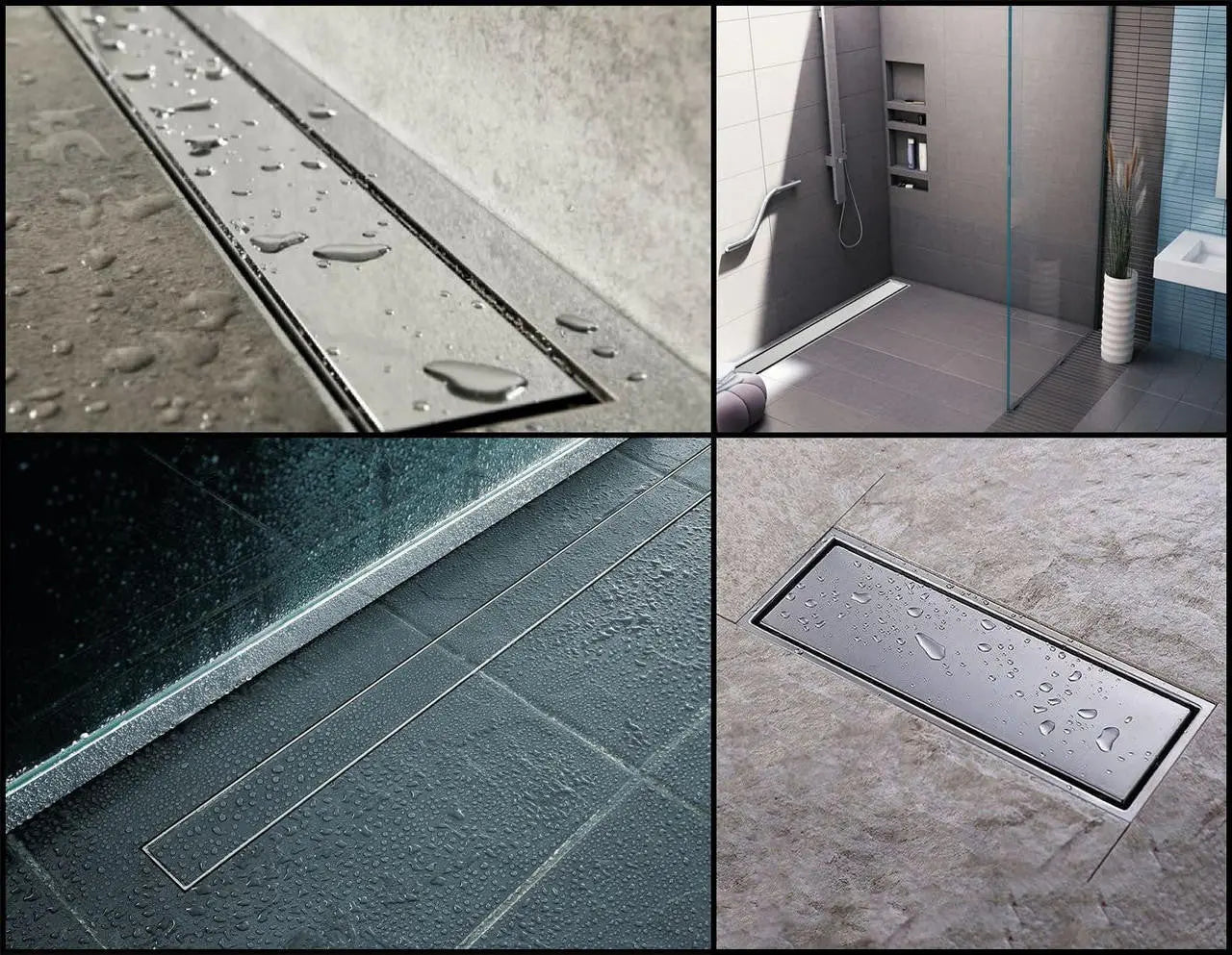 Inox Walk-in Floor Linear Shower Drain Channel Tile Mounted Shower Drain, A577a, A577b, A577c