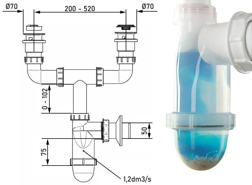 Kitchen Sink Double Bottle Waste P Trap Drain Transparent Kitchen Sink Waste Traps, 877a, 877b