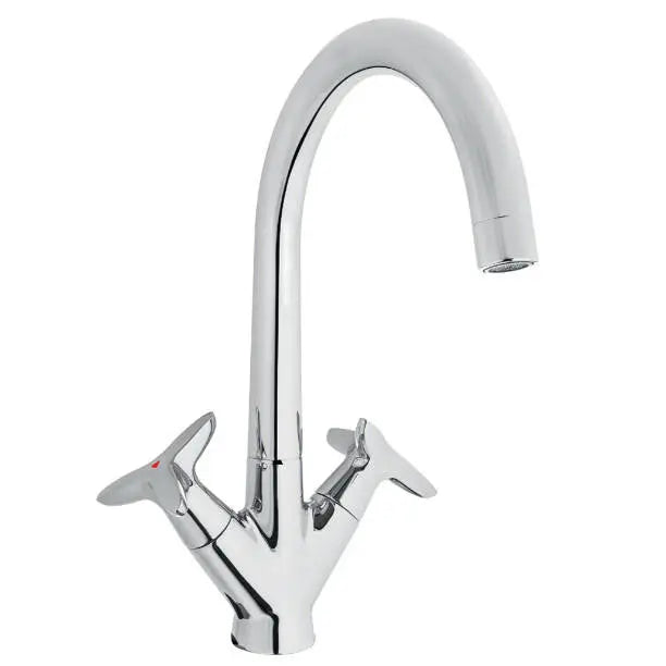 Kitchen Sink Mixer Tap Deck Mounted Chrome Double Handle - 