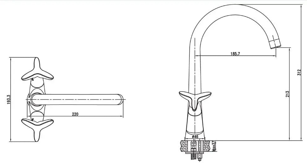 Kitchen Sink Mixer Tap Deck Mounted Chrome Double Handle - 