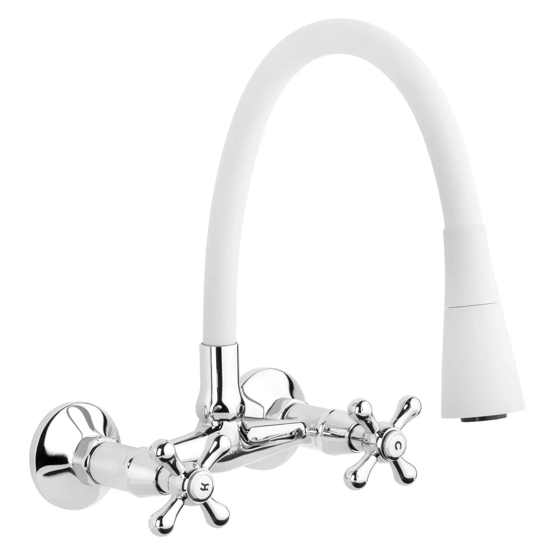 Kitchen Tap Chrome Flexible Spout Wall Mounted Cross Heads Kitchen Taps