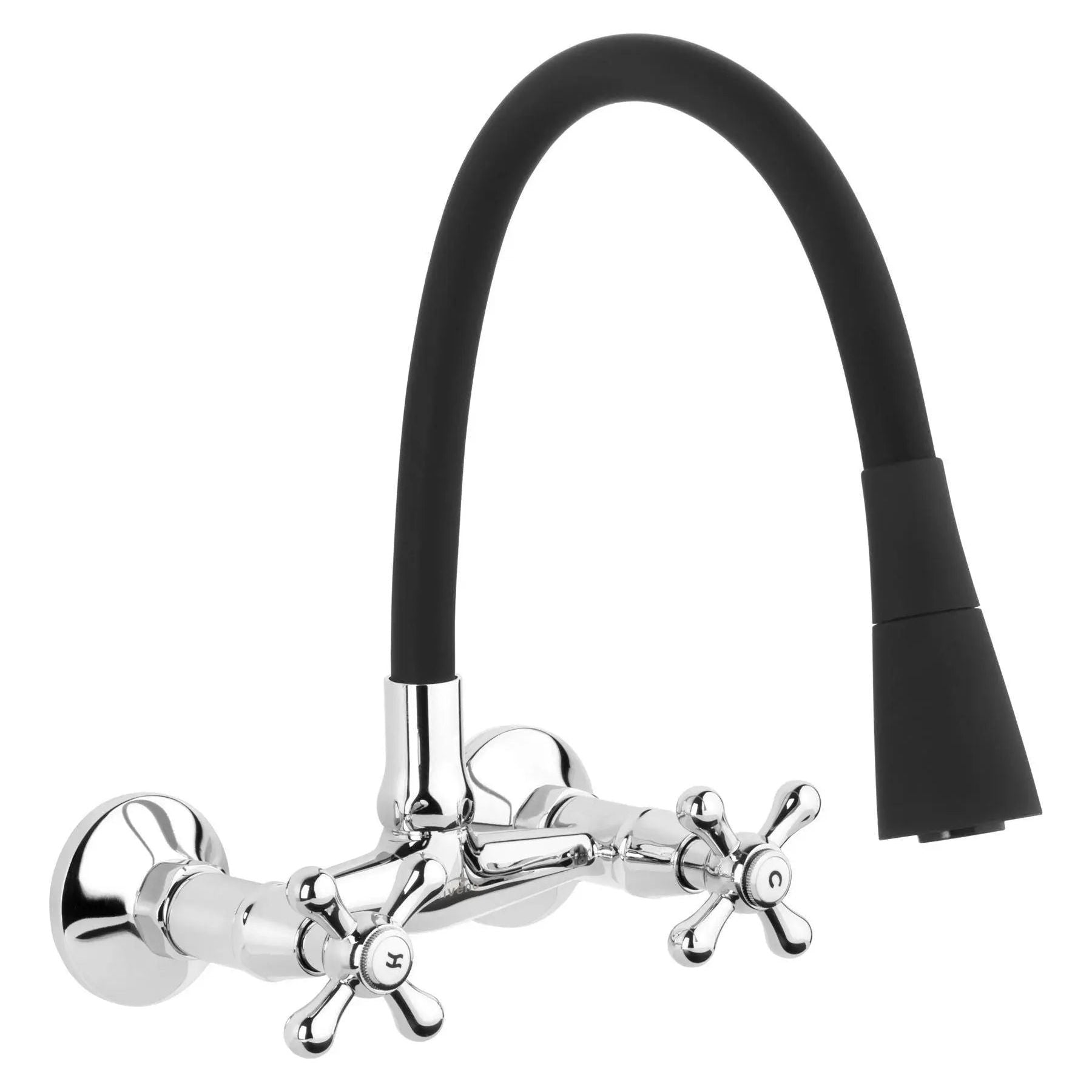 Kitchen Tap Chrome Flexible Spout Wall Mounted Cross Heads Kitchen Taps