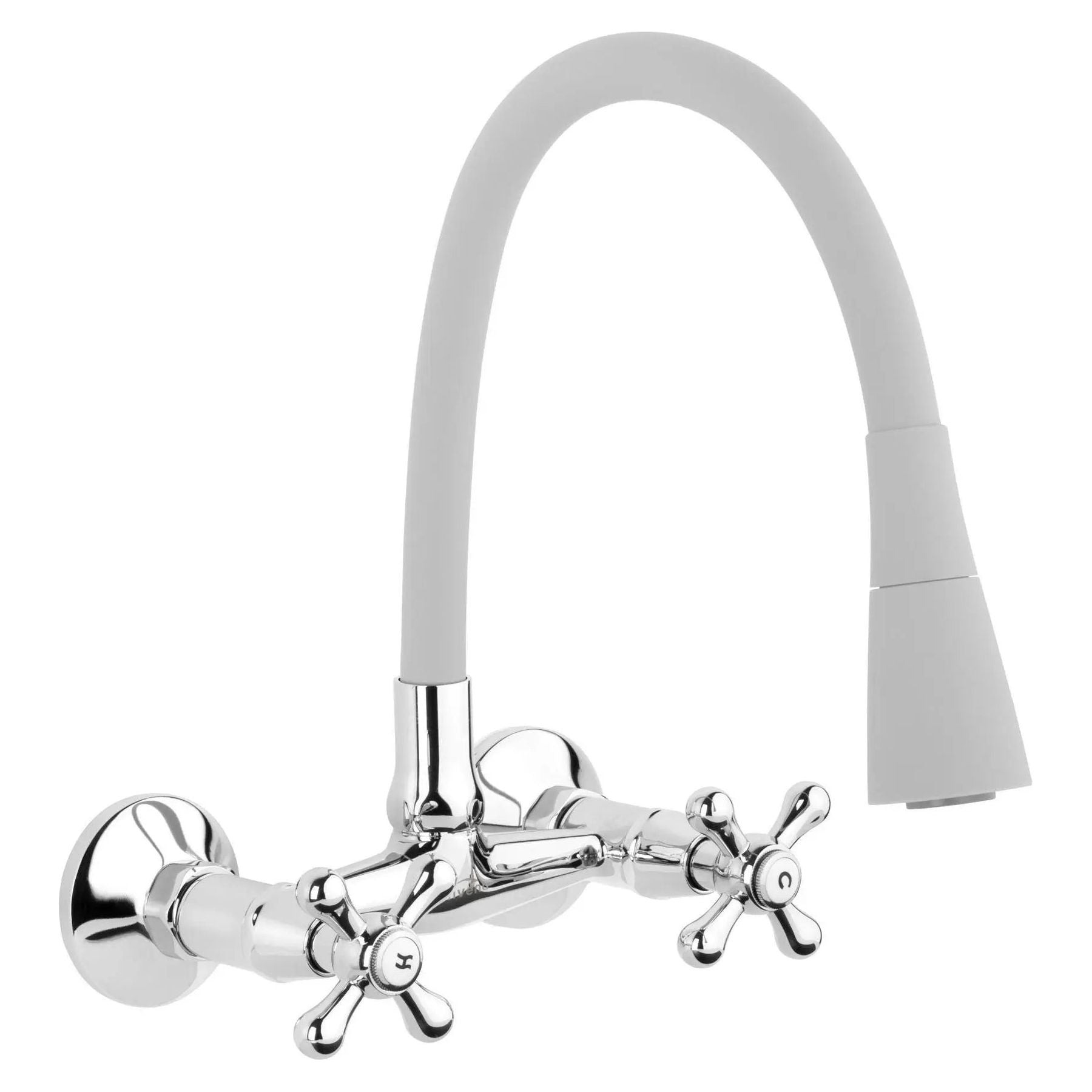 Kitchen Tap Chrome Flexible Spout Wall Mounted Cross Heads Kitchen Taps