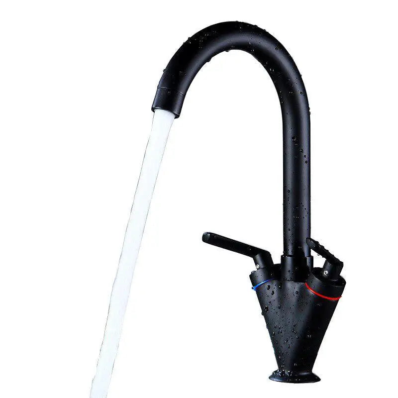 Modern Black Kitchen Mixer Tap Sink Mounted Two Levers