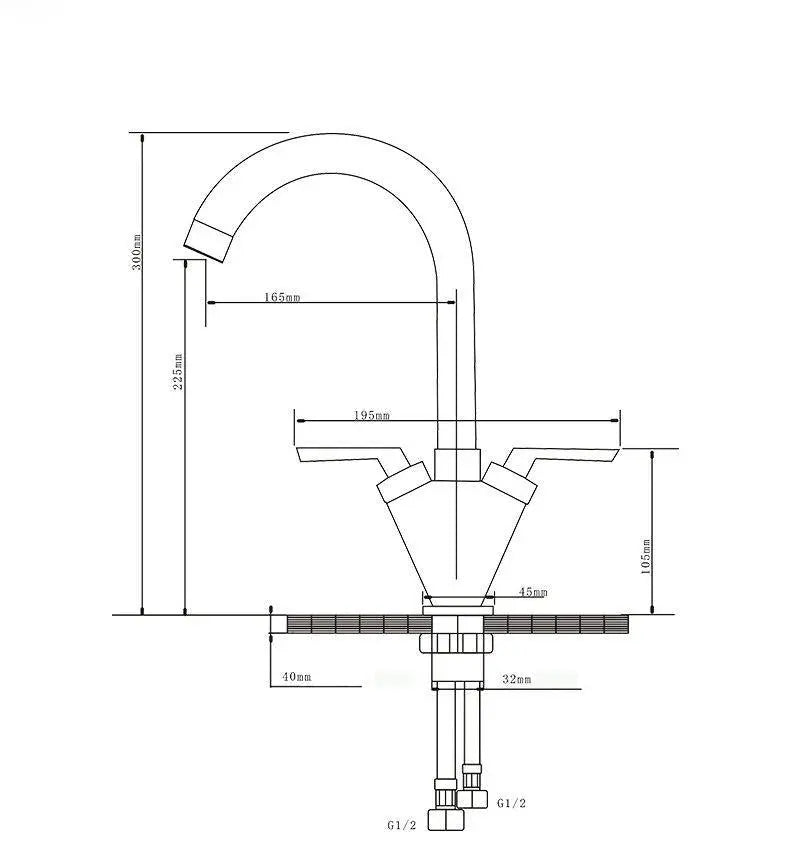 Modern Black Kitchen Mixer Tap Sink Mounted Two Levers