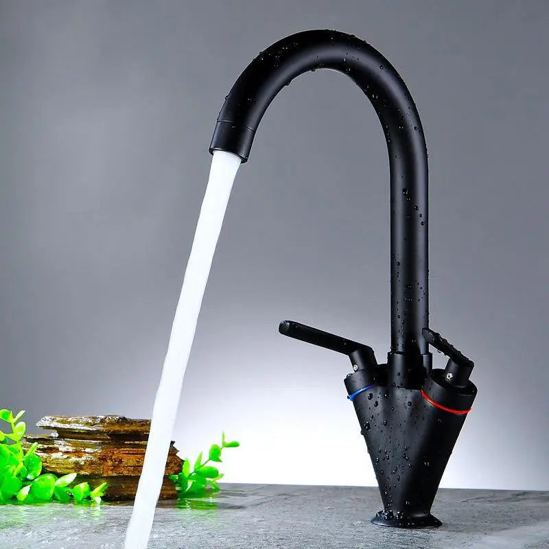 Modern Black Kitchen Mixer Tap Sink Mounted Two Levers