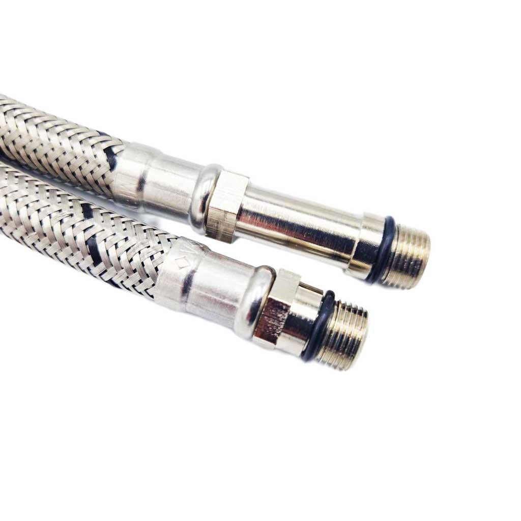 Pair Of Flexible Tap Connectors Tails Monobloc M12 x 15mm Compression 300mm tap fittings side view