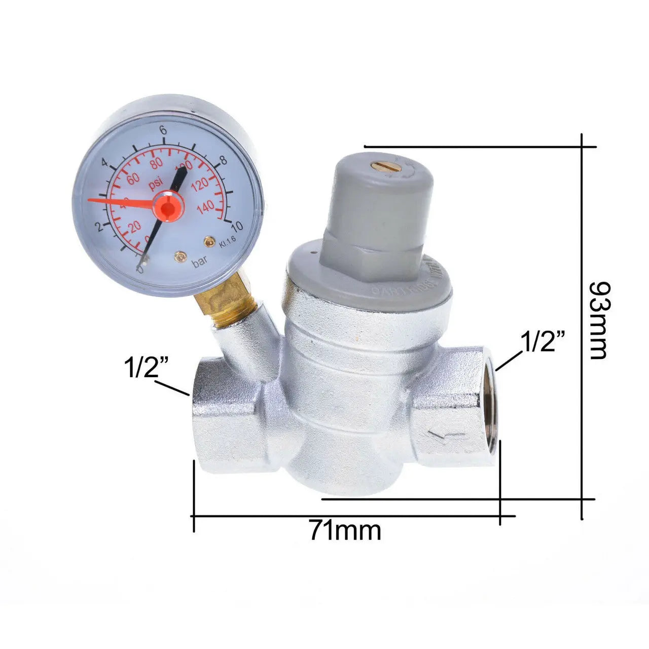 Water Pressure Reducing Valve with Gauge PRV 1/2 3/4 Pressure Reducing Valves, 525a