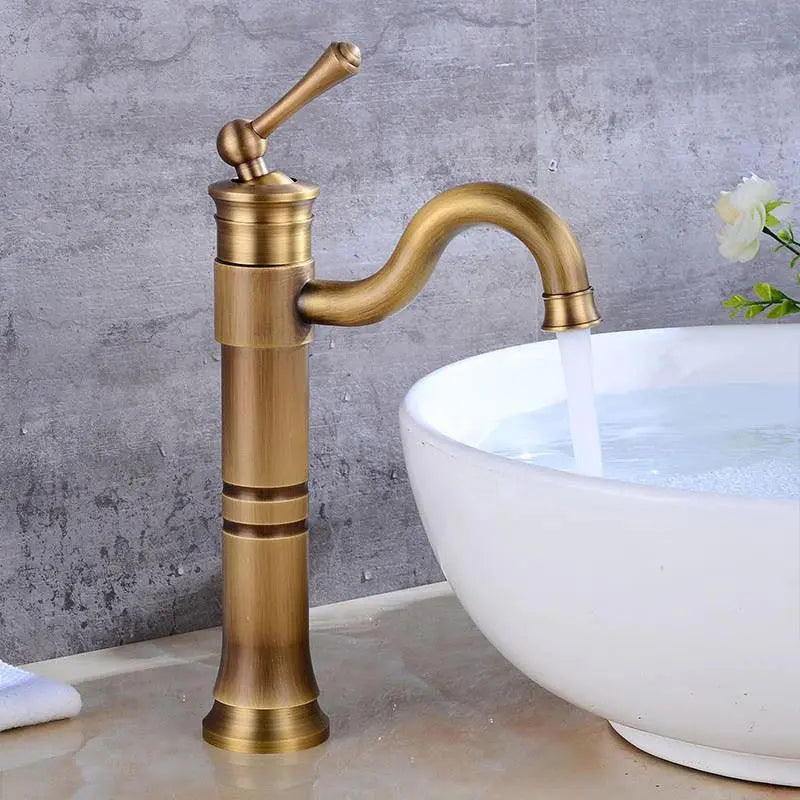 Retro Antique Brass Bathroom Sink Basin Mixer Tap Tall Short Basin Taps