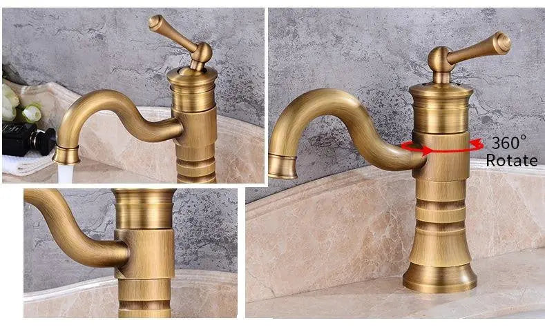 Retro Antique Brass Bathroom Sink Basin Mixer Tap Tall Short Basin Taps