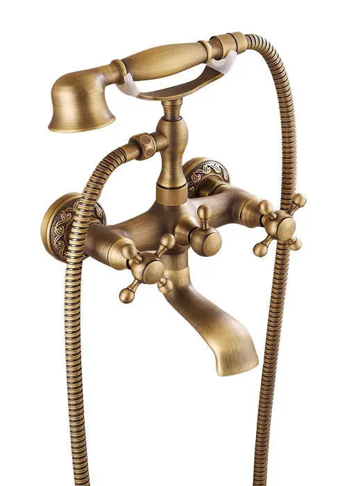 Retro Bath Mixer Tap Antique Brass Wall Mounted With Shower Bath Taps