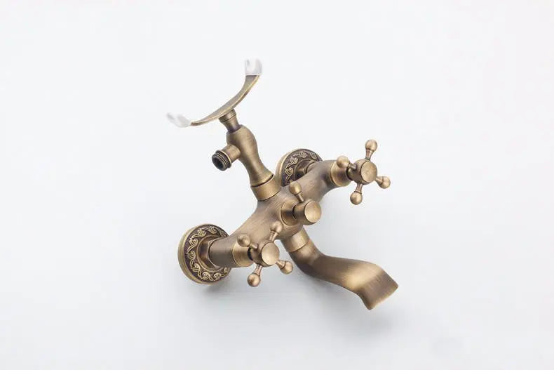 Retro Bath Mixer Tap Antique Brass Wall Mounted With Shower Bath Taps