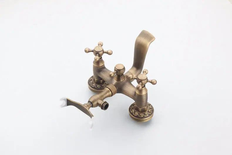 Retro Bath Mixer Tap Antique Brass Wall Mounted With Shower Bath Taps