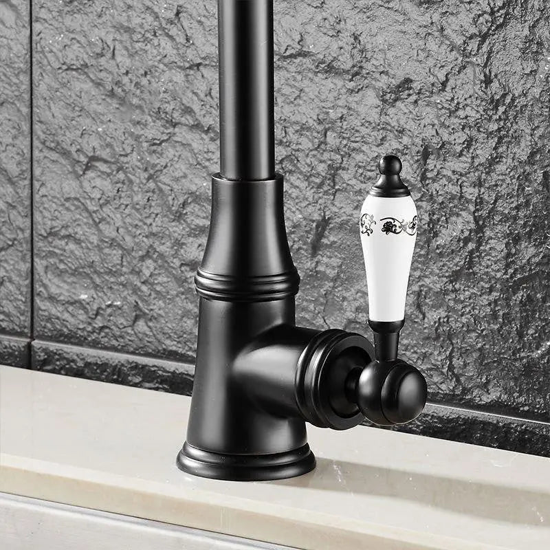 Retro Black Kitchen Mixer Tap Single Handle Swivel Monobloc Kitchen Taps