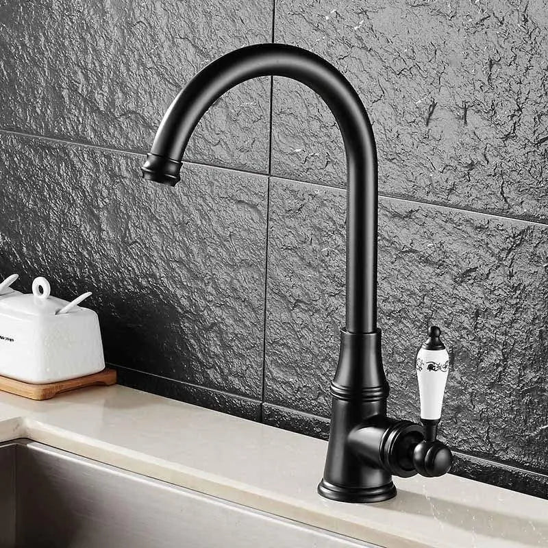 Retro Black Kitchen Mixer Tap Single Handle Swivel Monobloc Kitchen Taps