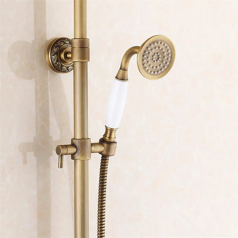 Retro Brushed Bath Shower Mixer Tap Panel Wall Mounted Rainfall Antique Brass