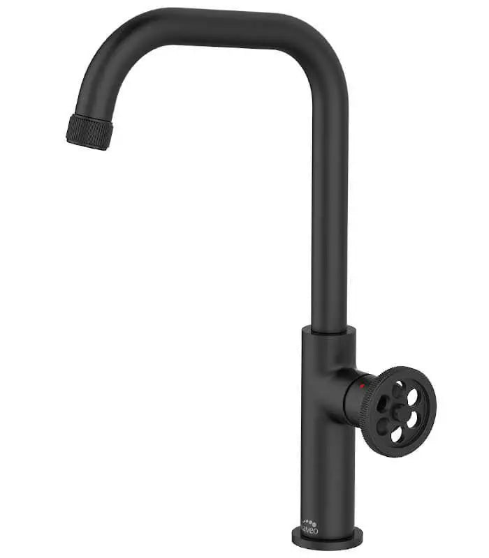 Retro Industrial Kitchen Tap Black Round Handle Deck Mounted Kitchen Taps