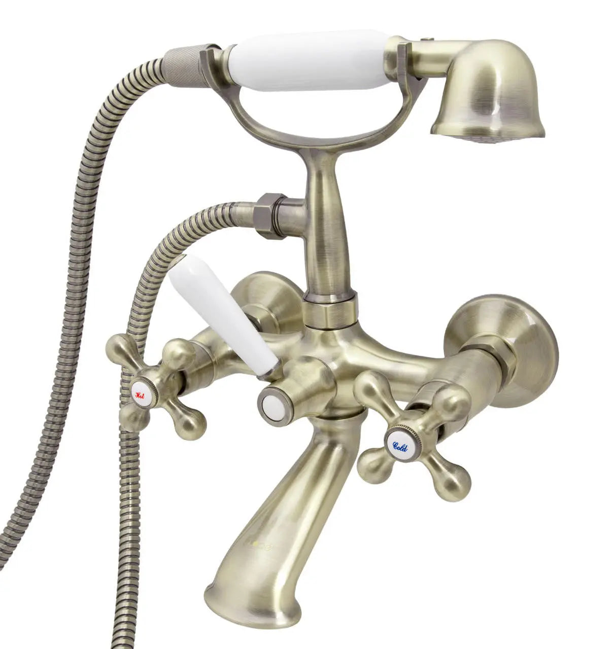 Retro Wall Mounted Antique Brass Bathtub Tap With Shower - Bath Taps