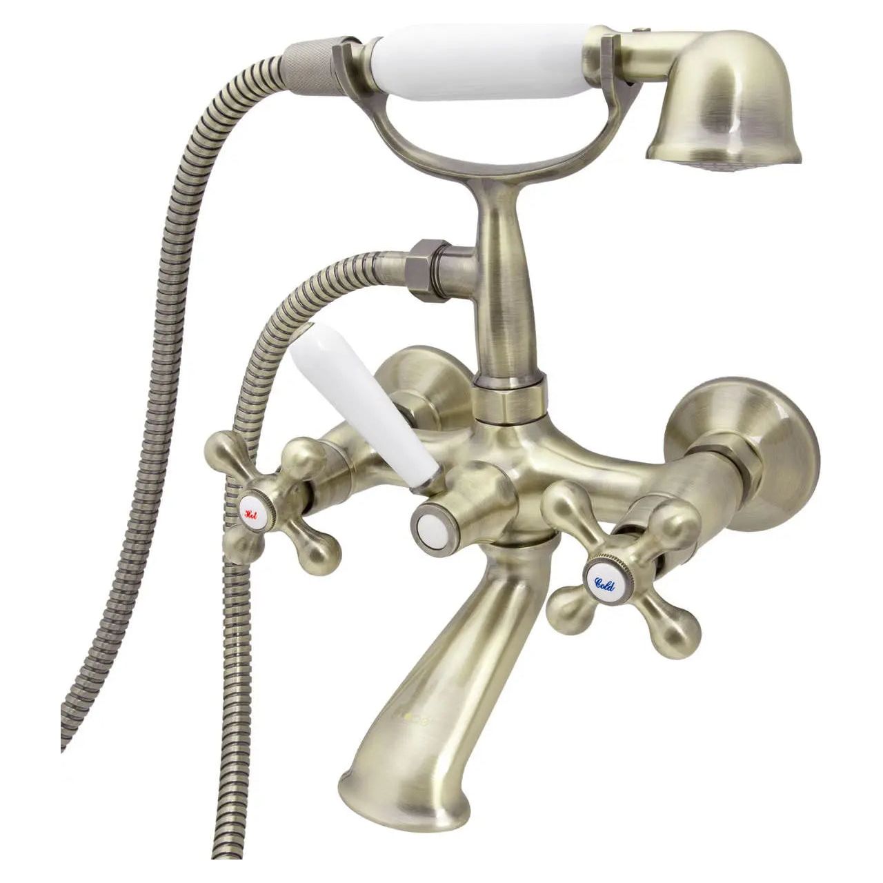 Retro Wall Mounted Antique Brass Bathtub Tap With Shower - Bath Taps