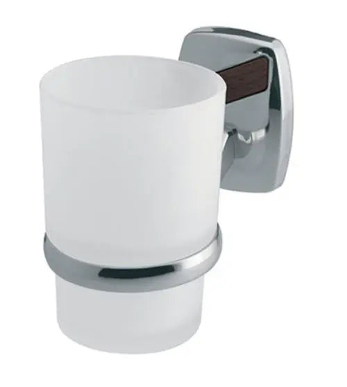 Single Tempered Glass Toothmug Toothbrush Cup Grip Modern Bathroom Chromed Zamak