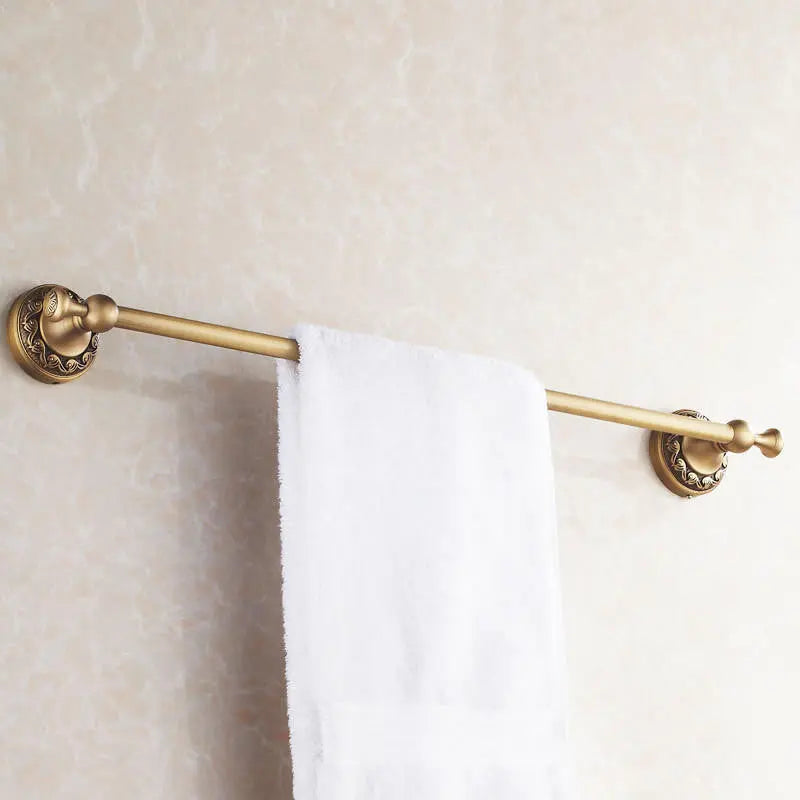 Single Towel Rail 60cm Bar Hanger Wall Mounted Antique Brass Towel Rails and Rings