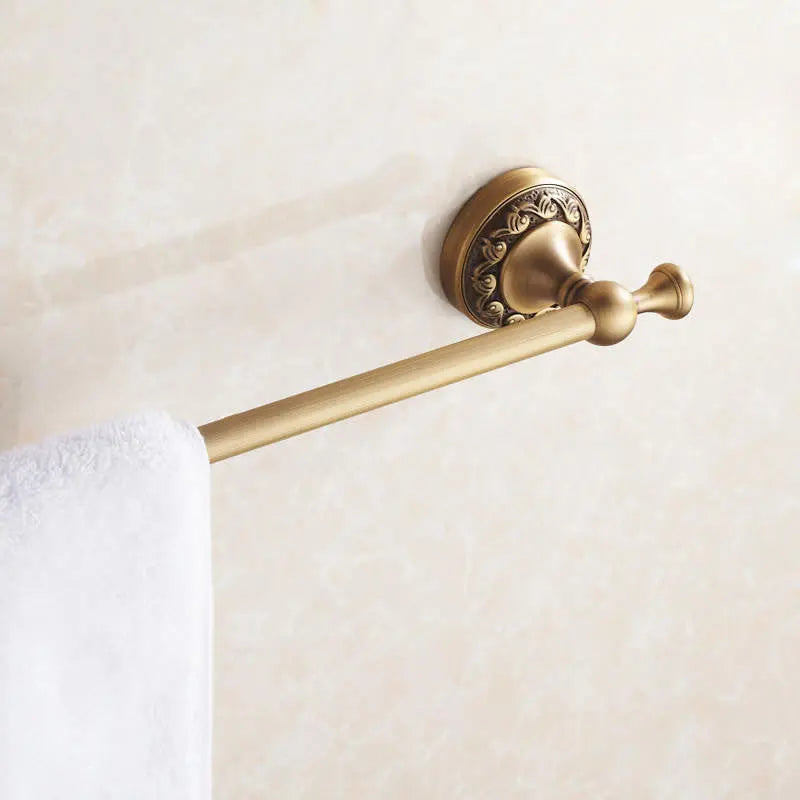 Single Towel Rail 60cm Bar Hanger Wall Mounted Antique Brass Towel Rails and Rings