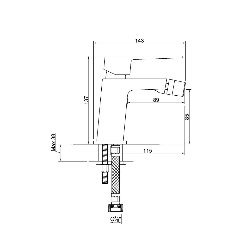 Square Shaped Bidet Mixer Tap Black Deck Mounted Monobloc Bidet Taps