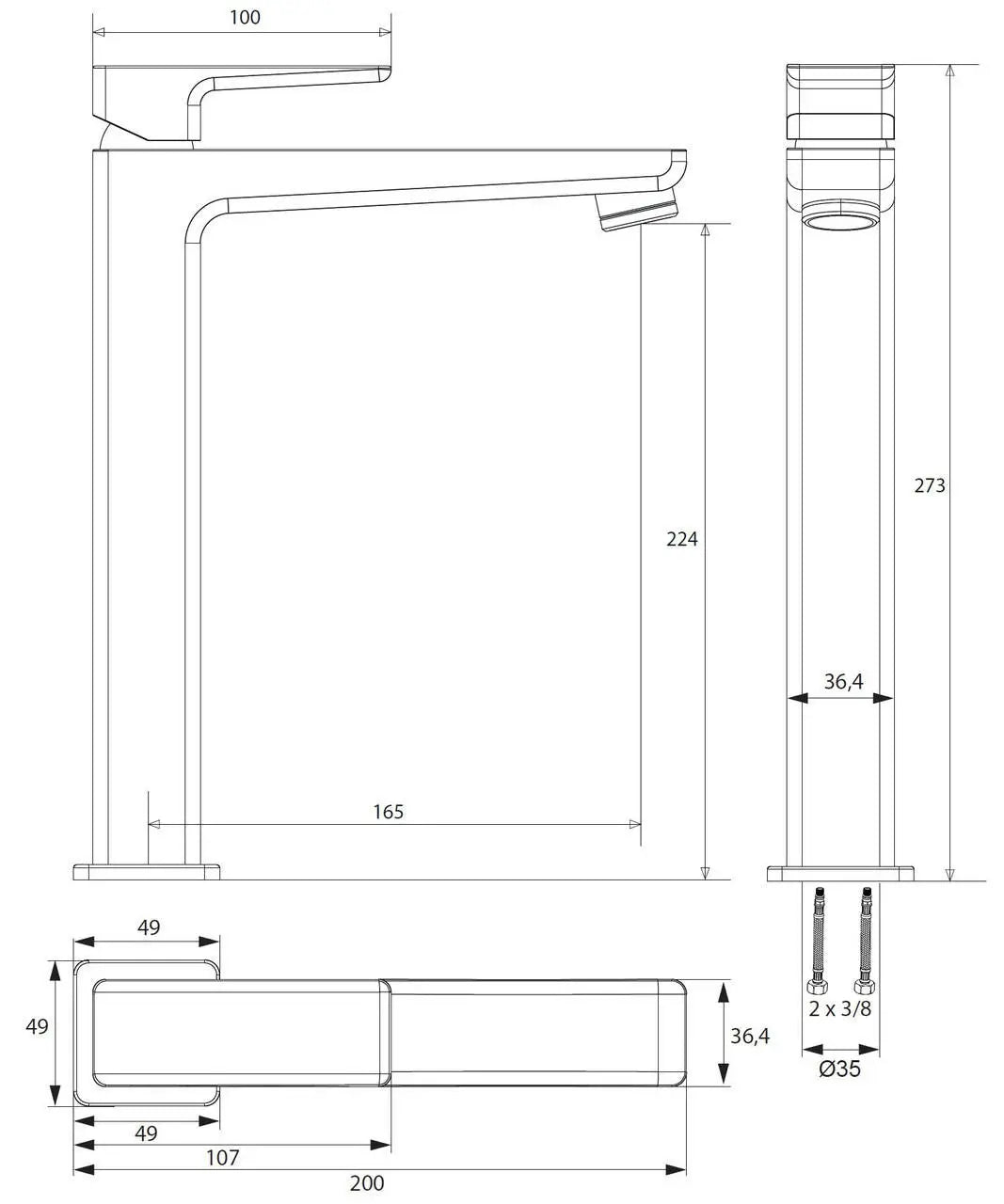 Square Tall Bathroom Sink Mixer Tap Black Single Lever Basin Taps