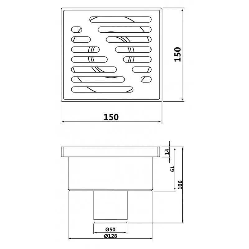 Stainless Steel Grid 150x150mm Floor Waste Drain Gully Trap Drain Gully, A491a