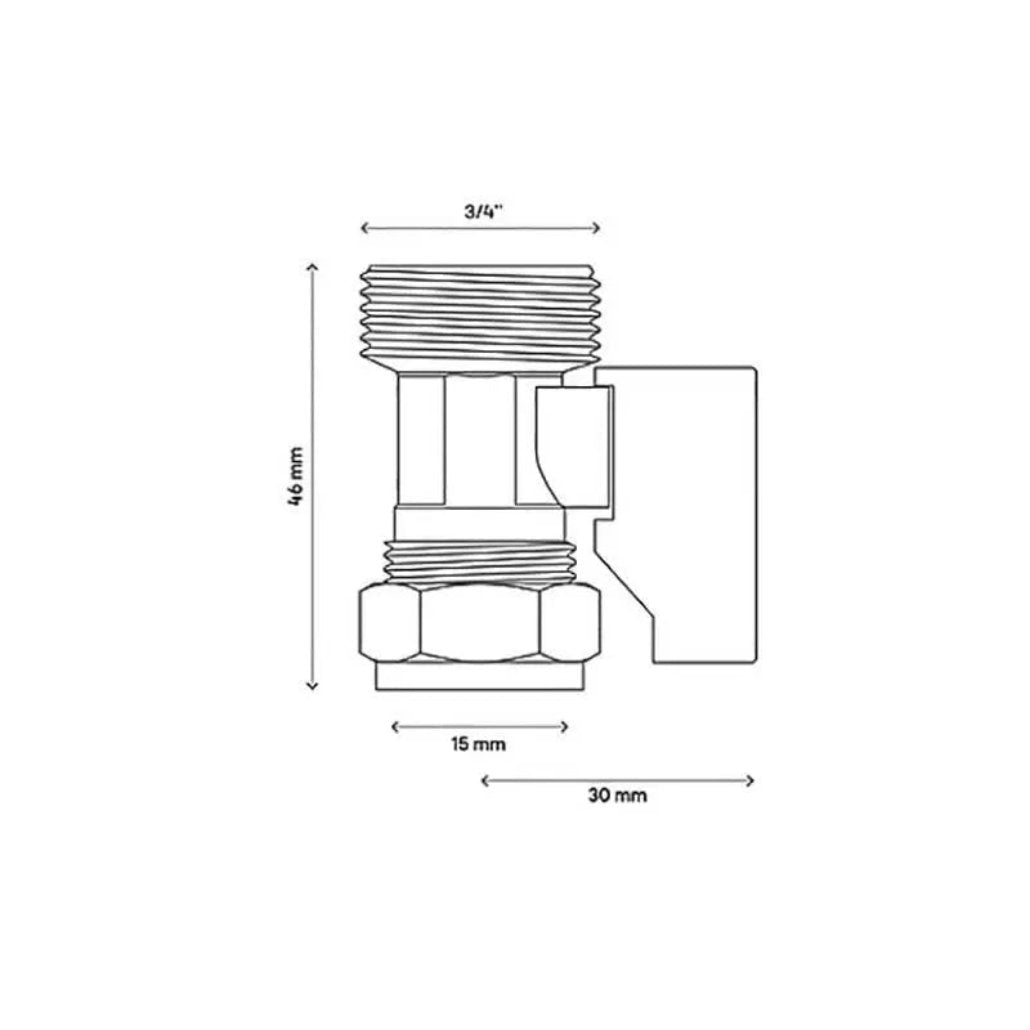 Straight Washing Machine Shut Valve Compression 15mm x 3/4 Heavy Ball Valves