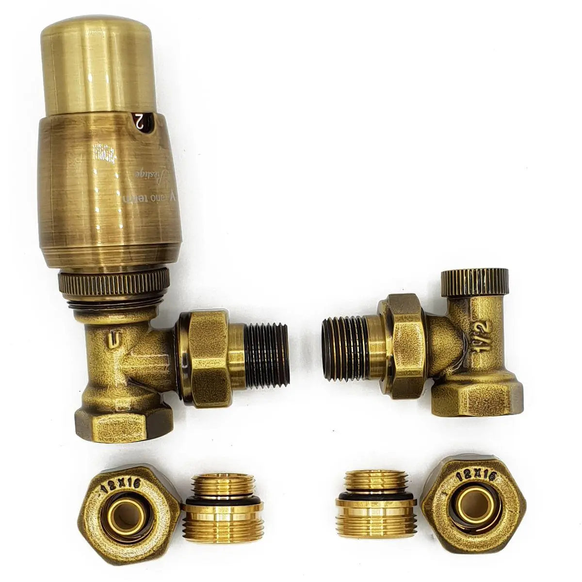 Thermostatic Radiator Valve Set Brass Antique Lockshield Radiator Valves