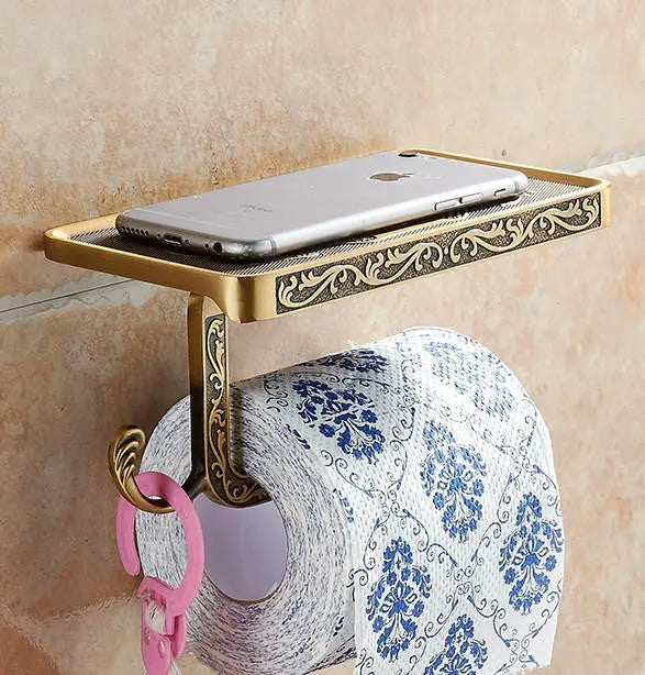 Toilet Roll Holder Phone Shelf Wall Mounted Antique Brass Toilet Roll Holders