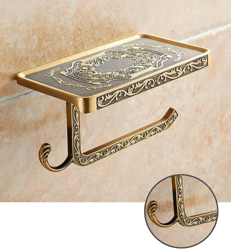 Toilet Roll Holder Phone Shelf Wall Mounted Antique Brass Toilet Roll Holders