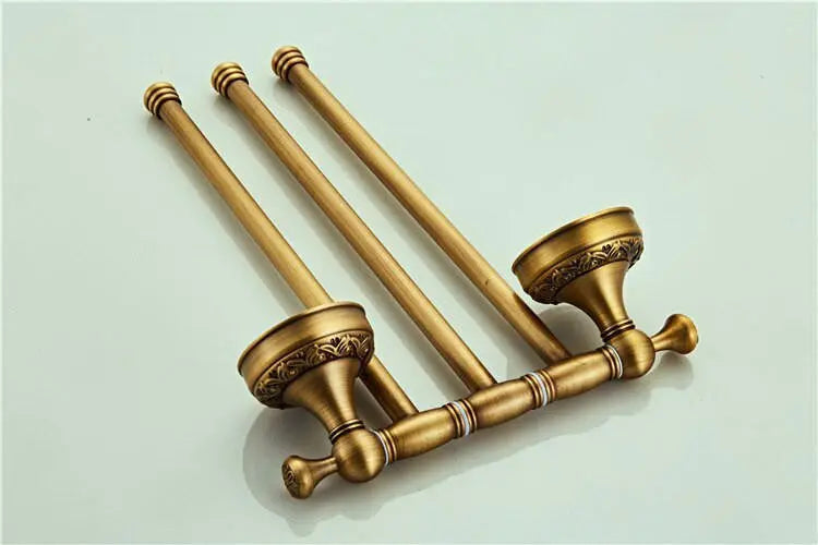Towel Holder Triple Bar Rail 3-Tier Hanger Antique Brass Towel Rails and Rings