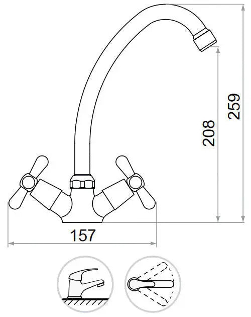 Traditional Retro F Spout Cross Head Kitchen Mixer Tap Kitchen Taps