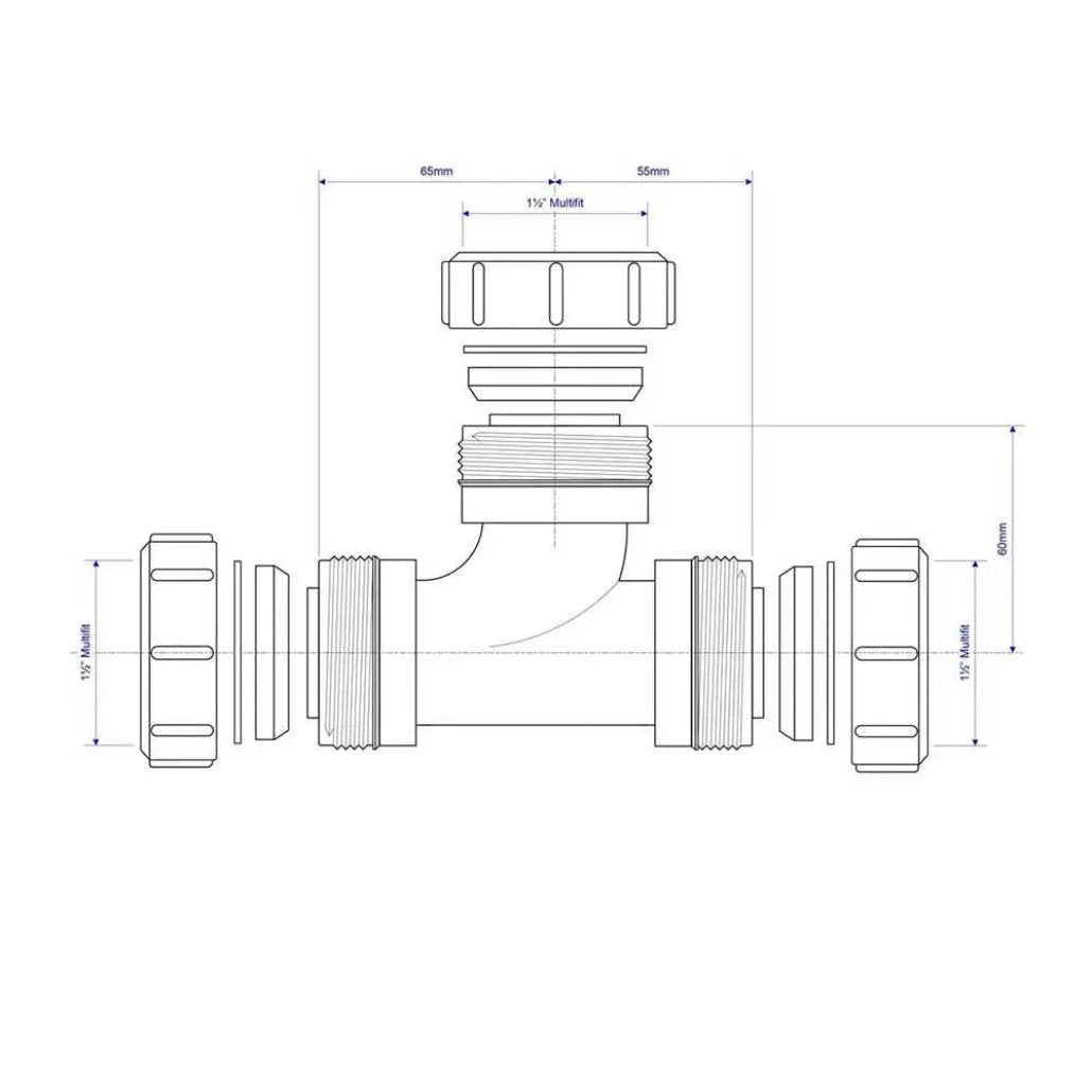 V1M McAlpine Multifit Swept Tee Connector 1 1/2" Waste Pipe & Fittings