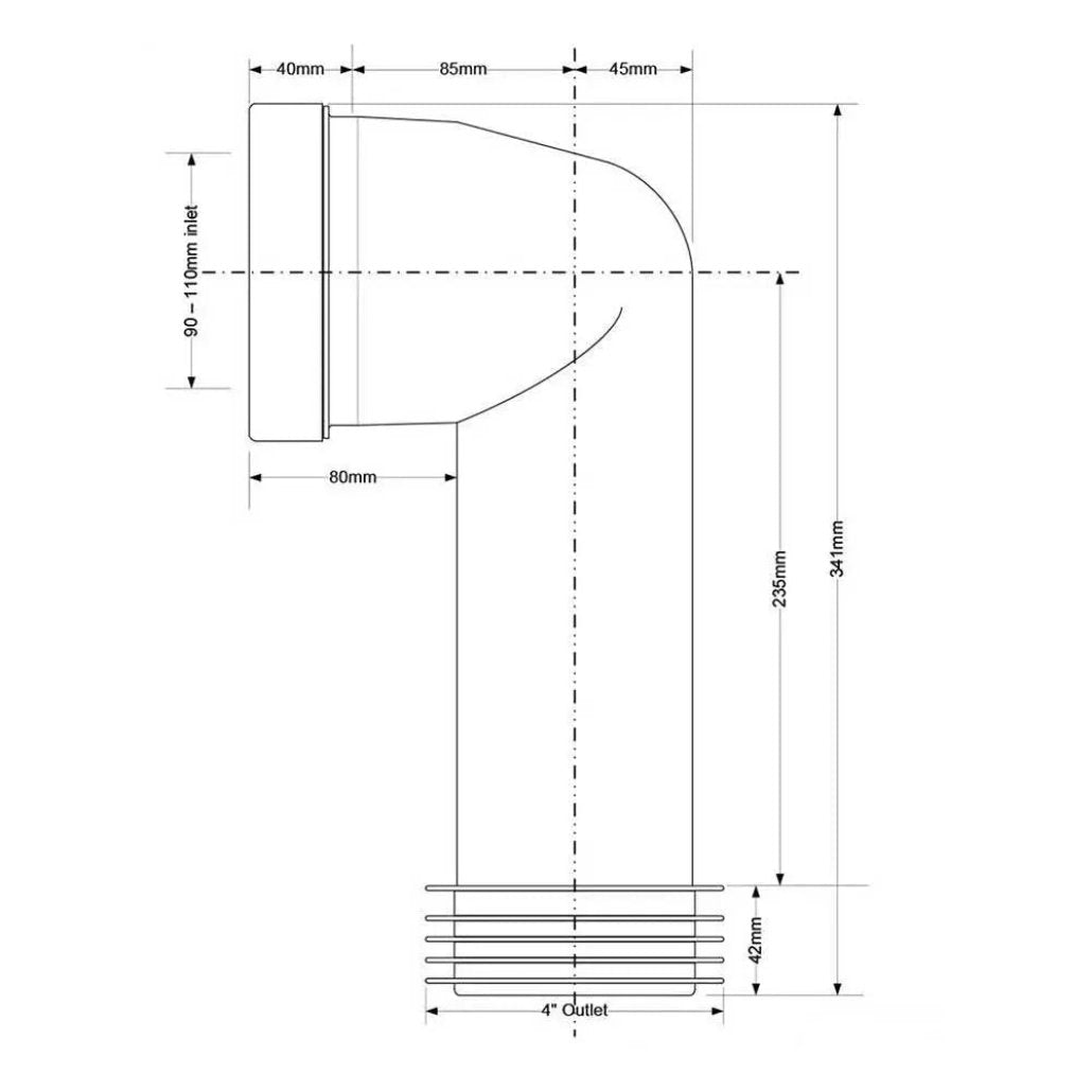 WC- CON8E McAlpine Extended 90deg Bent Pan Connector Toilet Waste Pipe