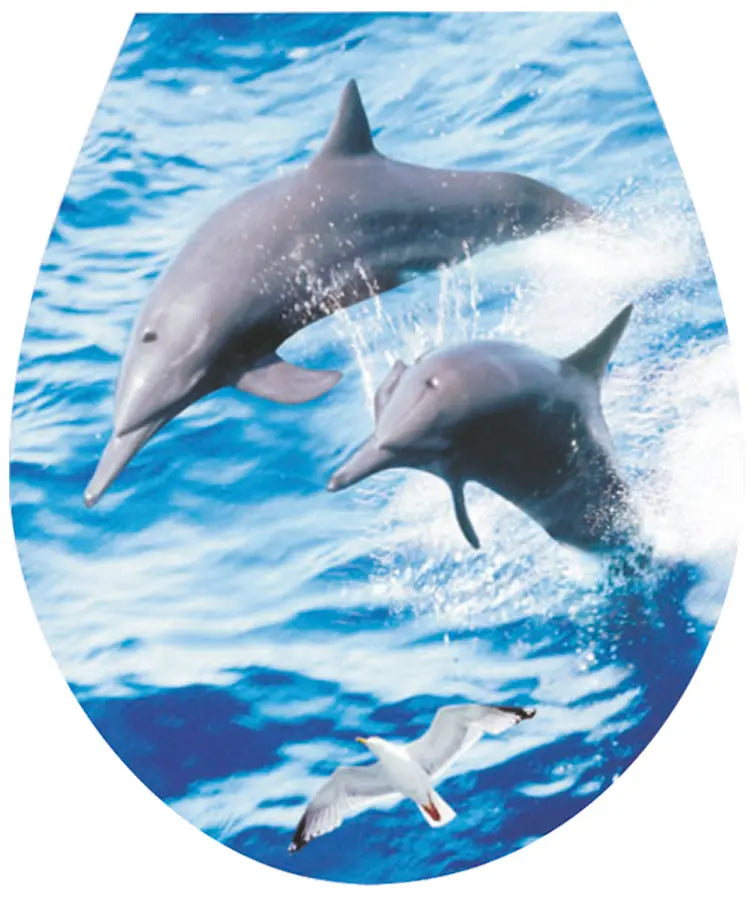 Two Dolphins WC Seat Sticker Toilet Lid Cover Bathroom 32x38cm Toilet Seat Covers