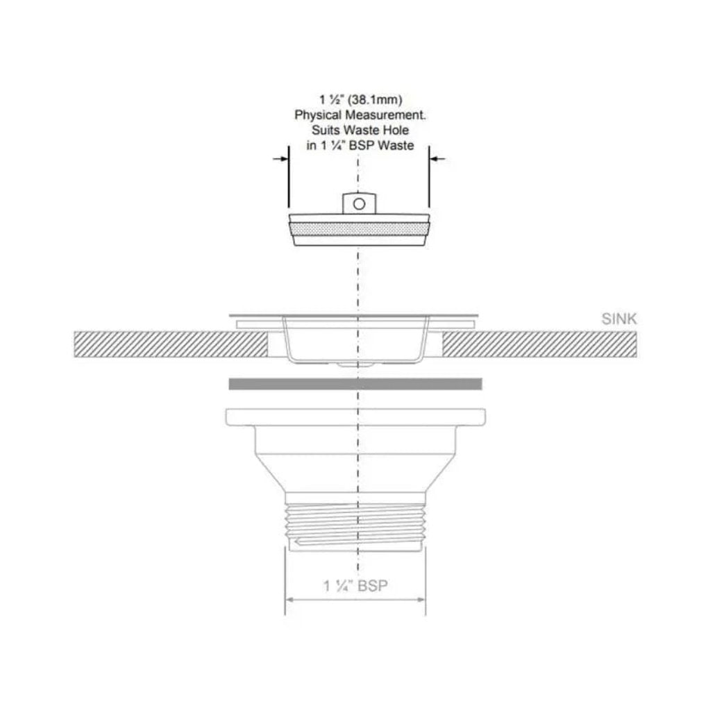 WP1 McAlpine 1.5" (Fits 1.25" Waste) White Plastic Plug with Rubber Seal - Bathroom Sink Plugs