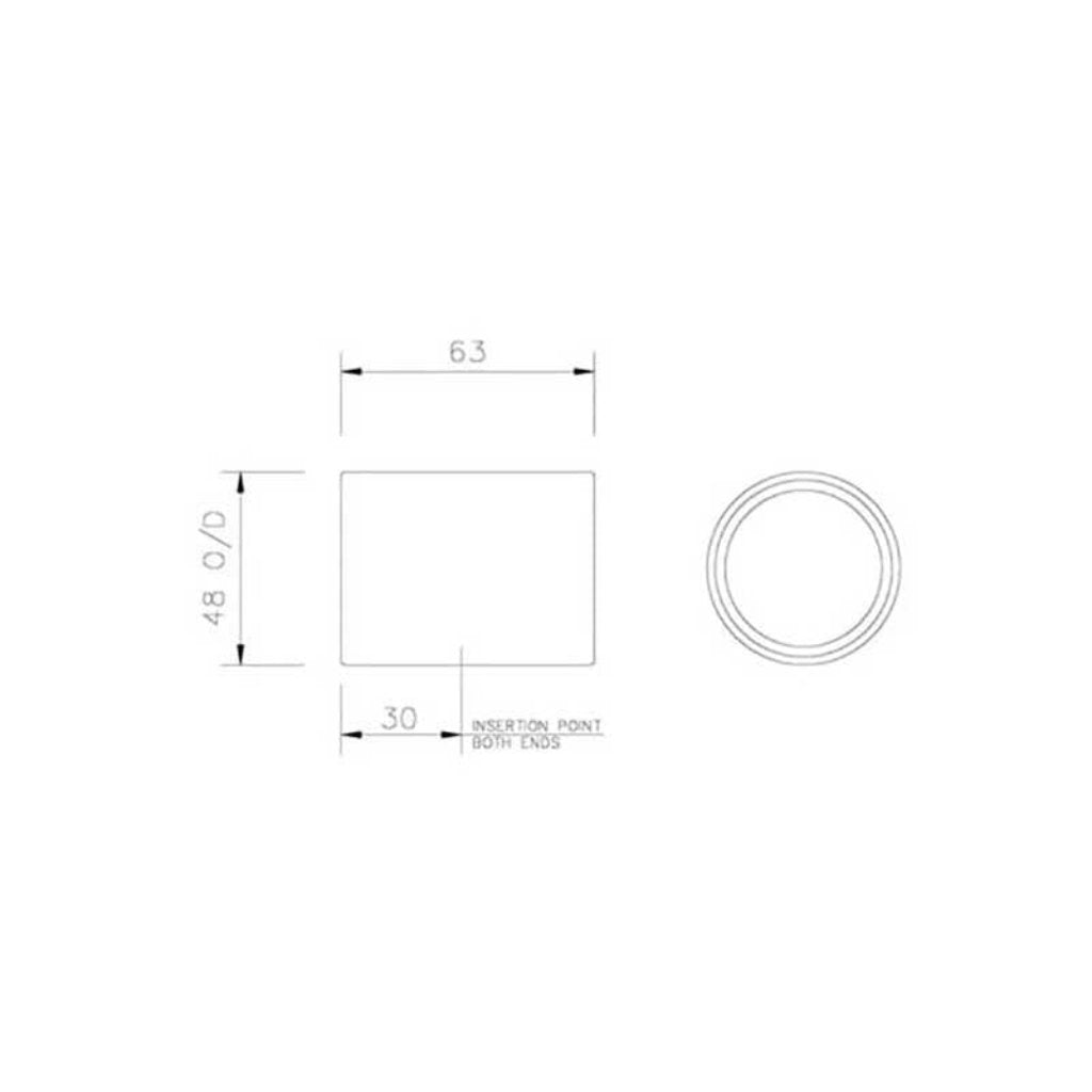 WS08W FloPlast 40mm Straight Coupling ABS Solvent Weld White Dimensions Chart