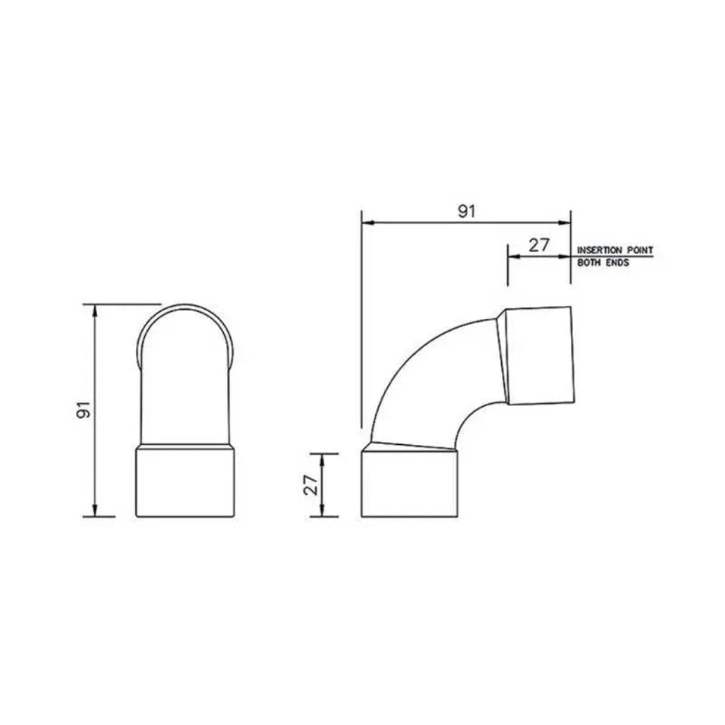 WS14W FloPlast 32mm 92.5deg Bend ABS Solvent White - Waste Pipe & Fittings