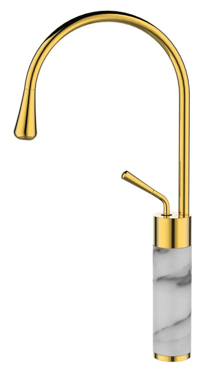 Gold/White Marble Kitchen Sink Tap Basin Mixer Standing Kitchen Taps