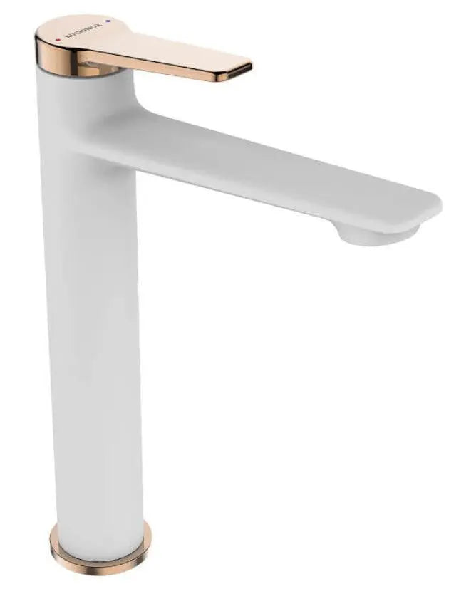 White Rose Gold Tall Bathroom Sink Tap Single Lever Mixer Basin Taps