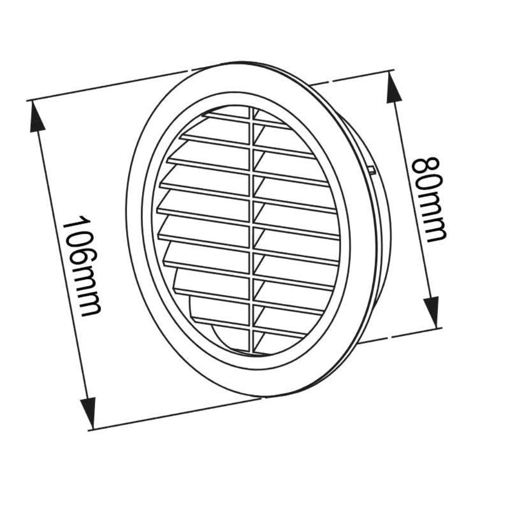 White Round Air Louvre Vent Grille 80mm T42 technical drawing